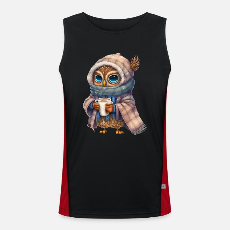 Nette Eule mit Kaffee Funktionelles Kontrast-Tank Top für Männer 