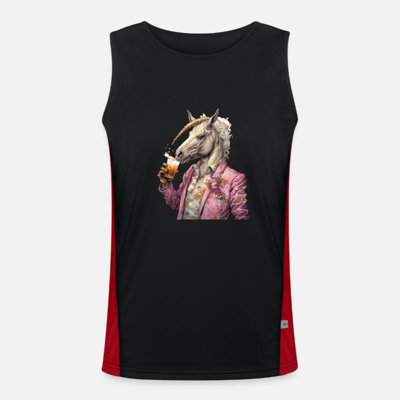 Cooles rosa Einhorn mit Stil und Bier Funktionelles Kontrast-Tank Top für Männer 