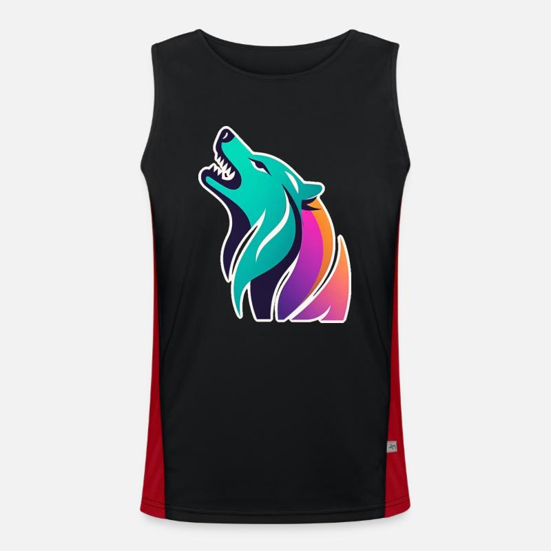 bunter stilisierter Wolf Funktionelles Kontrast-Tank Top für Männer 