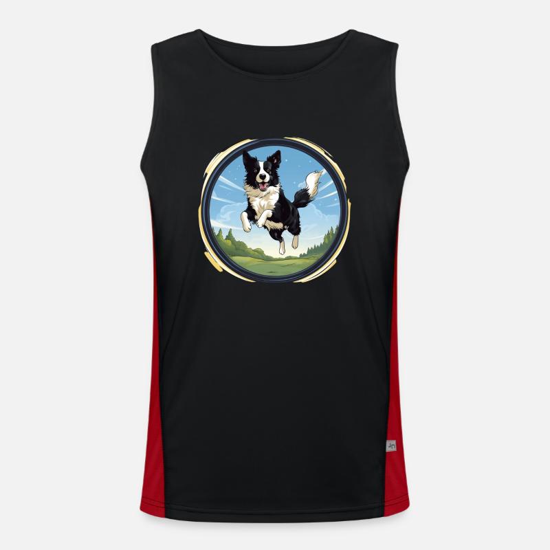 Cheerful Border Collie dog Men's Functional Contrast Tank Top 