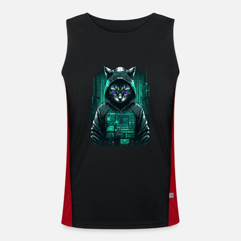 Cyber Hacker Katze Funktionelles Kontrast-Tank Top für Männer 