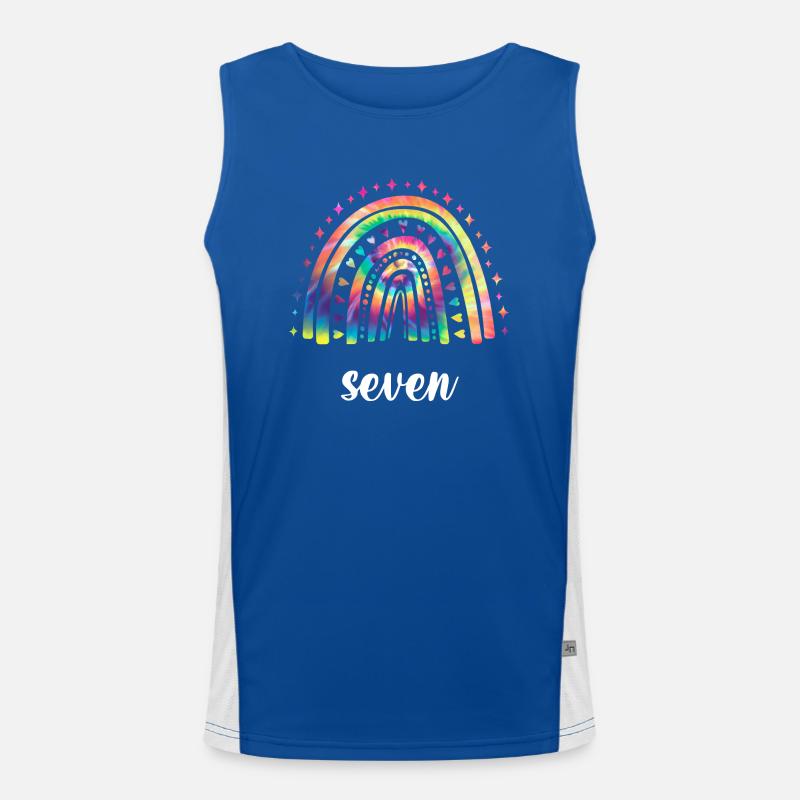 Tie Dye Regenbogen Sieben Jahre 7. Geburtstag Funktionelles Kontrast-Tank Top für Männer 
