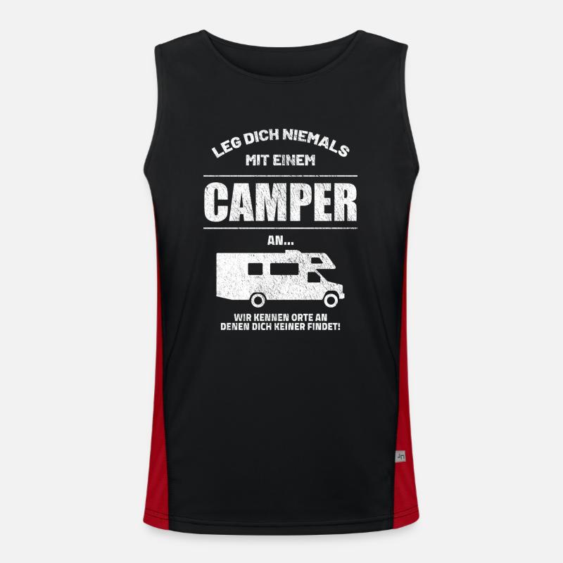 Leg dich niemals mit einem Camper an Funktionelles Kontrast-Tank Top für Männer 