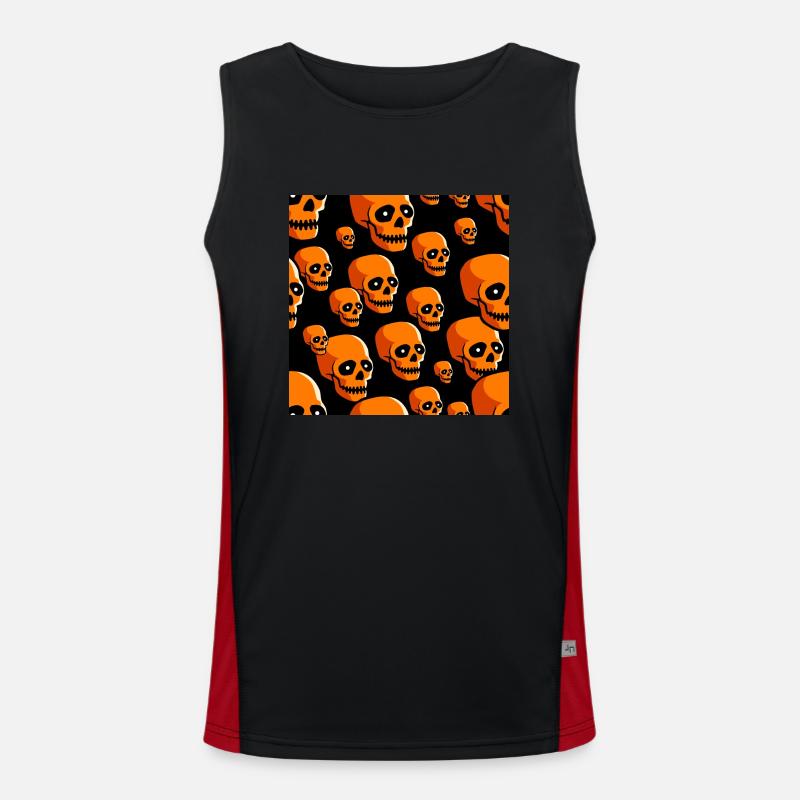 Skulls Pattern Halloween Black & Orange Pumpkin Men's Functional Contrast Tank Top 