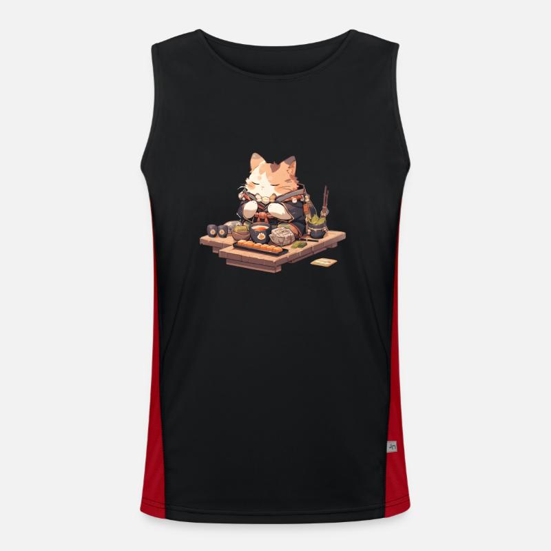 Chat samouraï manger des Ramen Débardeur respirant contrasté Homme 