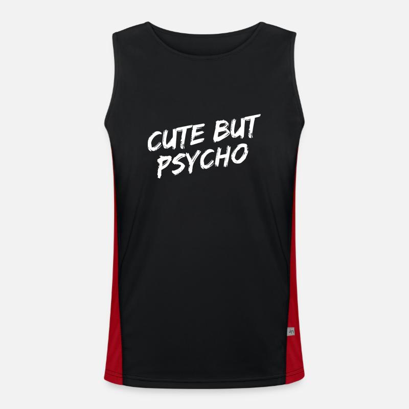 "Cute But Psycho" White Brush Font Men's Functional Contrast Tank Top 