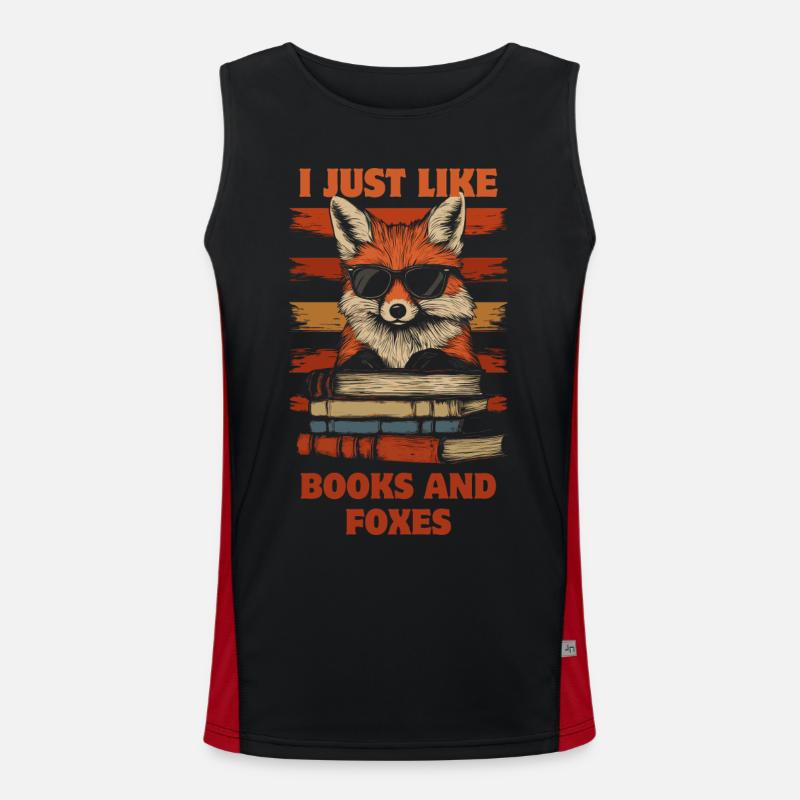 Fuchs mit Sonnenbrille und Bücher Funktionelles Kontrast-Tank Top für Männer 