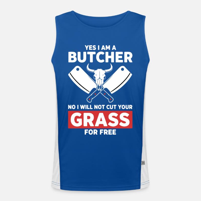 Humor-Schlächter schneidet kein Gras Funktionelles Kontrast-Tank Top für Männer 