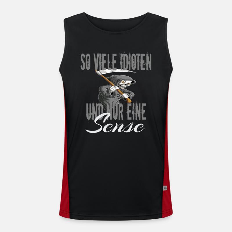 So Viele Idioten Nur Eine Sense Sensenmann Spruch Funktionelles Kontrast-Tank Top für Männer 
