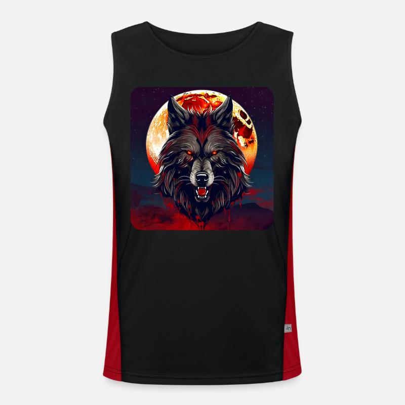 Horror werewolf with red glowing eyes Men's Functional Contrast Tank Top 