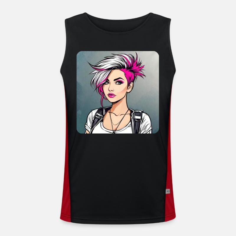Fille gothique punk cool avec une coiffure rose Débardeur respirant contrasté Homme 