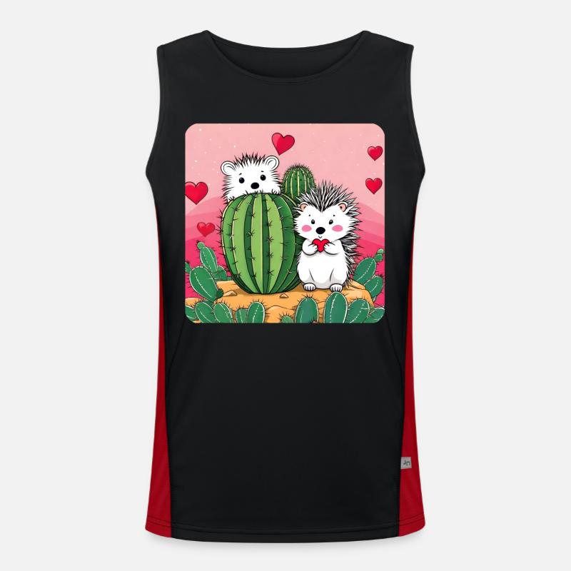 Hedgehog couple with cactus Men's Functional Contrast Tank Top 