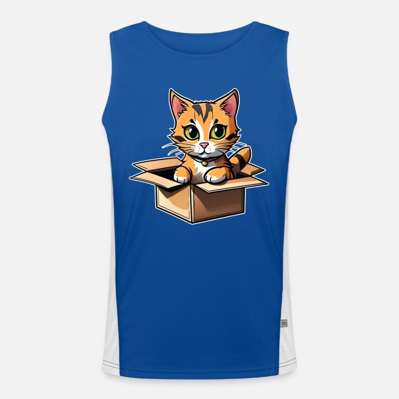 Cute red tabby cat in cardboard box Men's Functional Contrast Tank Top 