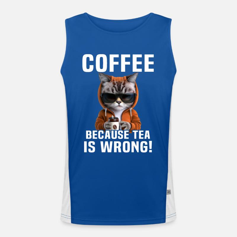 Coffee Drinking Cat Tea Men's Functional Contrast Tank Top 