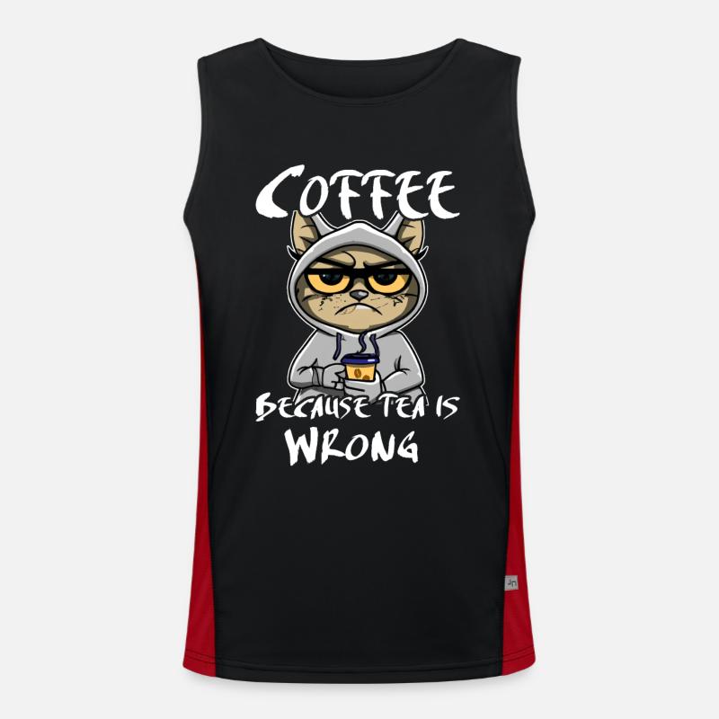 Coffee Drinking Cat Tea - Men's Functional Contrast Tank Top - black/red