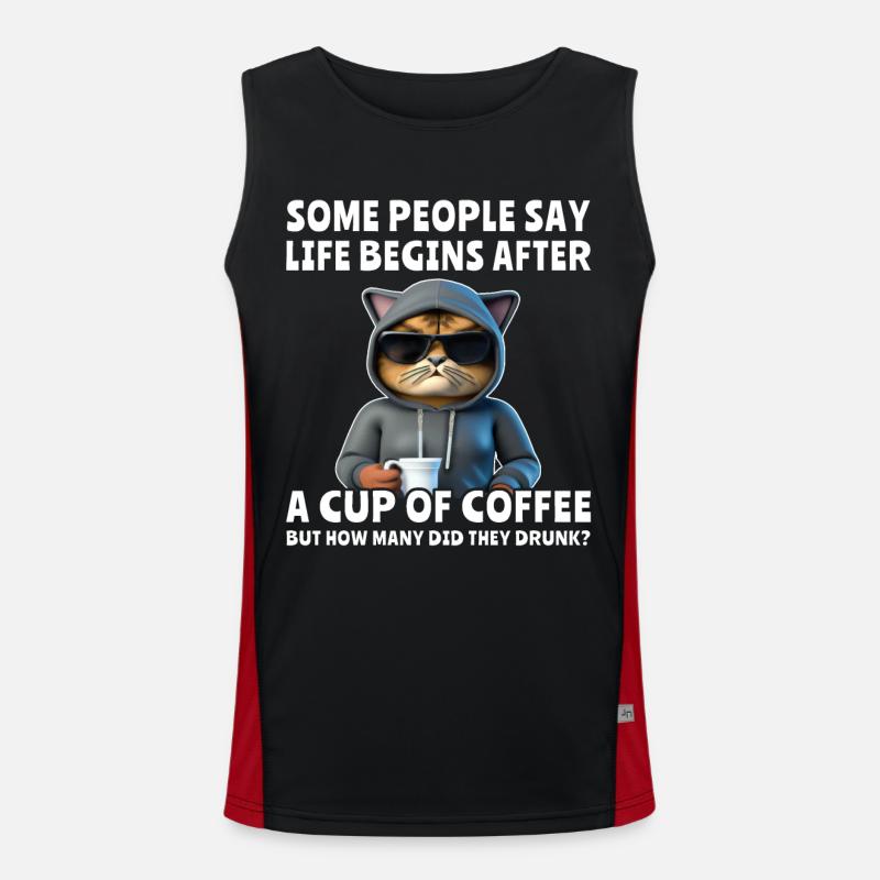 Coffee Cat Coffee Drinker - Men's Functional Contrast Tank Top - black/red