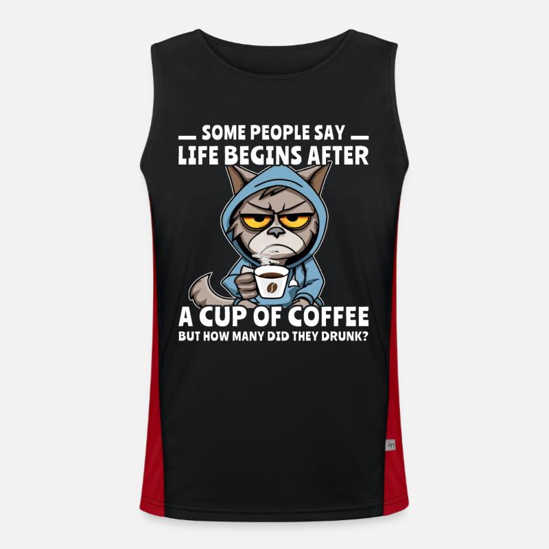 Coffee Cat Coffee Drinker - Men's Functional Contrast Tank Top  - black/red