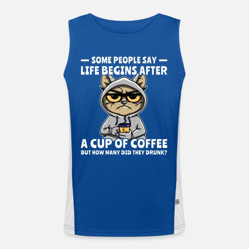 Kaffee Katze Kaffeetrinker Funktionelles Kontrast-Tank Top für Männer 
