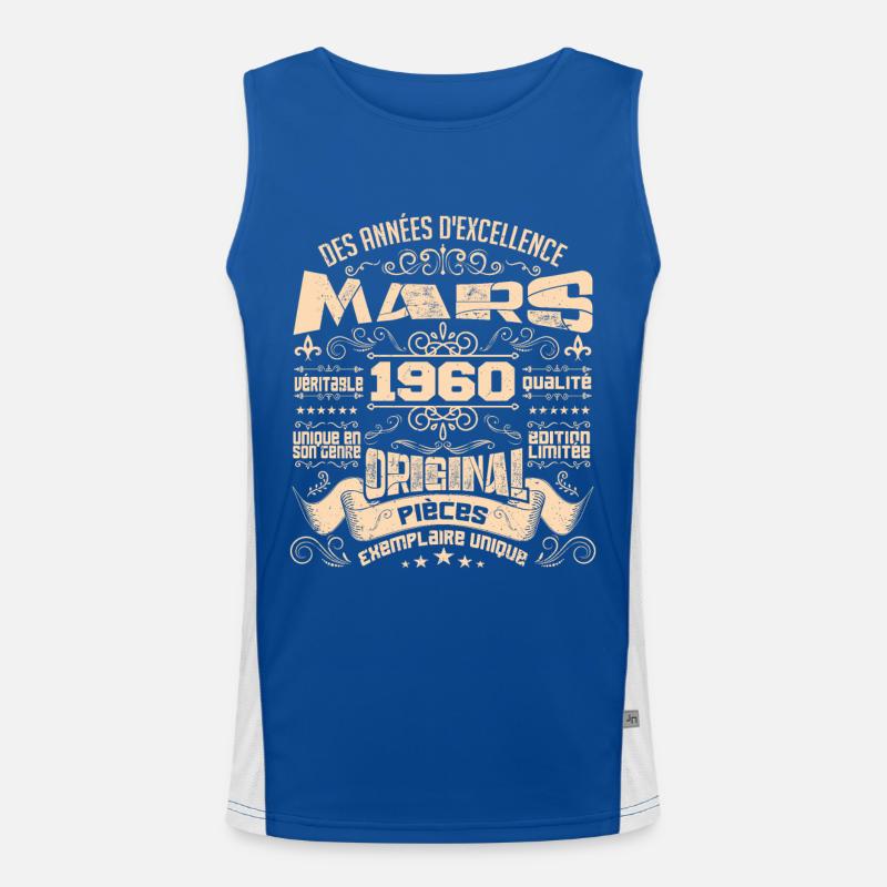 Anniversaire Vintage Né(e) en Mars 1960 Débardeur respirant contrasté Homme 
