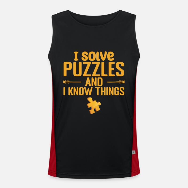 Ich löse Rätsel und weiß Dinge Funktionelles Kontrast-Tank Top für Männer 