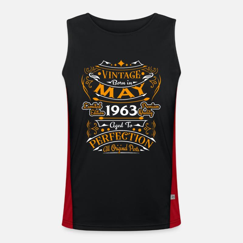 Vintage Born In May 1963 Geburtstagsgeschenk Funktionelles Kontrast-Tank Top für Männer 