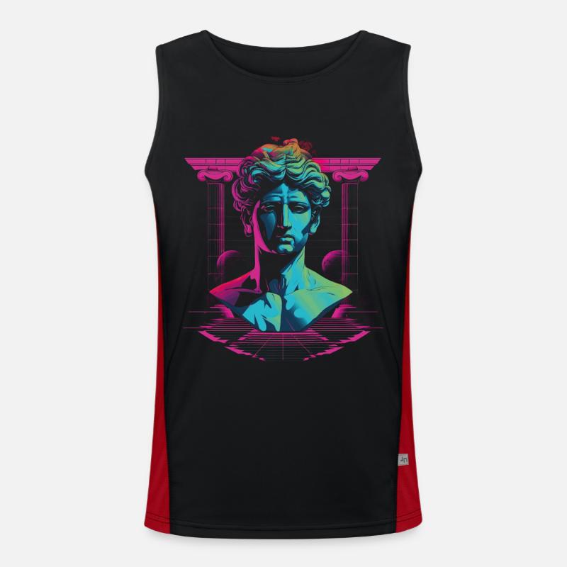 80er Klassische griechische statue Synthwave Funktionelles Kontrast-Tank Top für Männer 