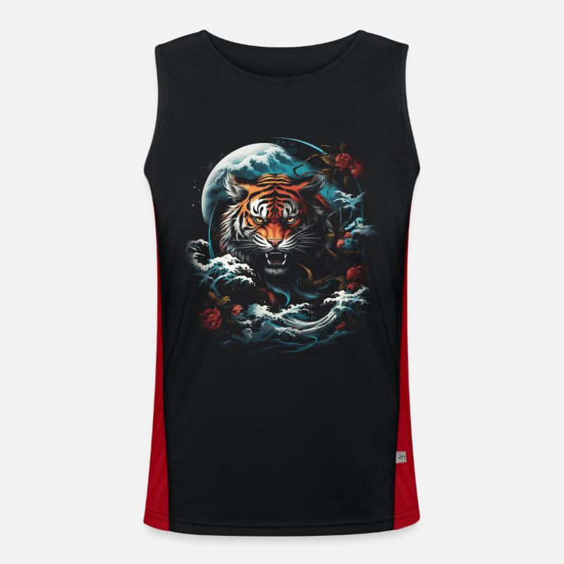 Moonlight, Tiger, Chinese, Japanese, China Men's Functional Contrast Tank Top 