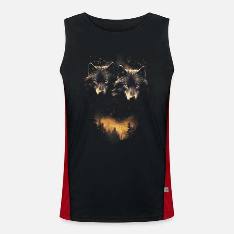 Fantasy Wölfe Wolf Mondlicht Illustration Funktionelles Kontrast-Tank Top für Männer 