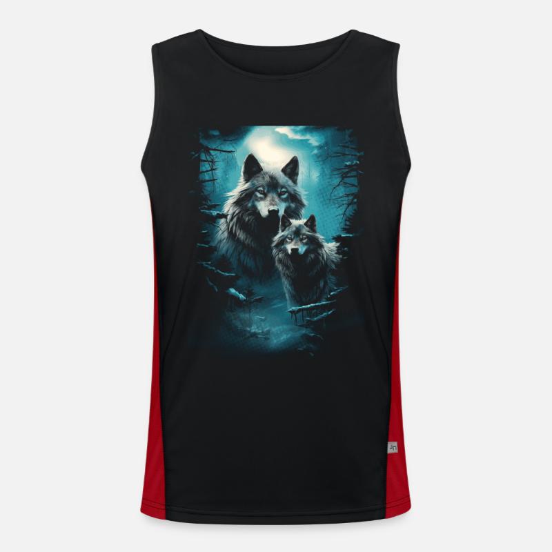 Fantasy Wolf Moon Wolf Pack Mythology Men's Functional Contrast Tank Top 