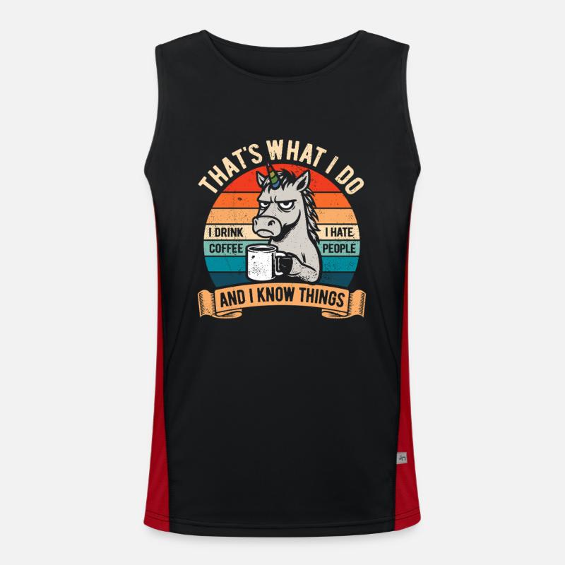 I drink coffee, I hate people and I know things Funktionelles Kontrast-Tank Top für Männer 