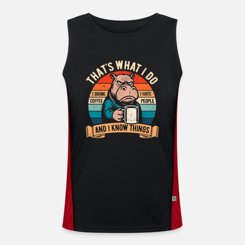 I drink coffee, I hate people and I know things Funktionelles Kontrast-Tank Top für Männer 