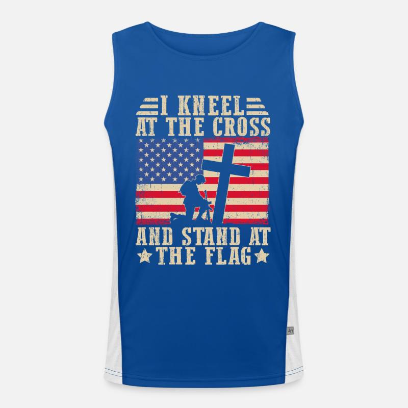 Je m’agengenouille devant la croix et me tiens devant le drapeau Débardeur respirant contrasté Homme 