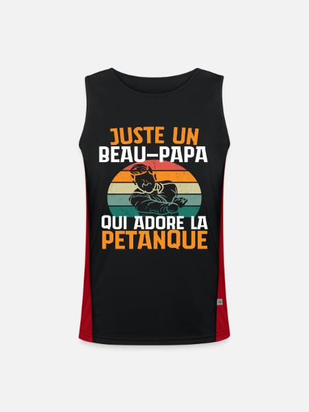 beau-papa pétanque cadeau beau-père bouliste - Débardeur respirant contrasté Homme  - noir/rouge - Devant