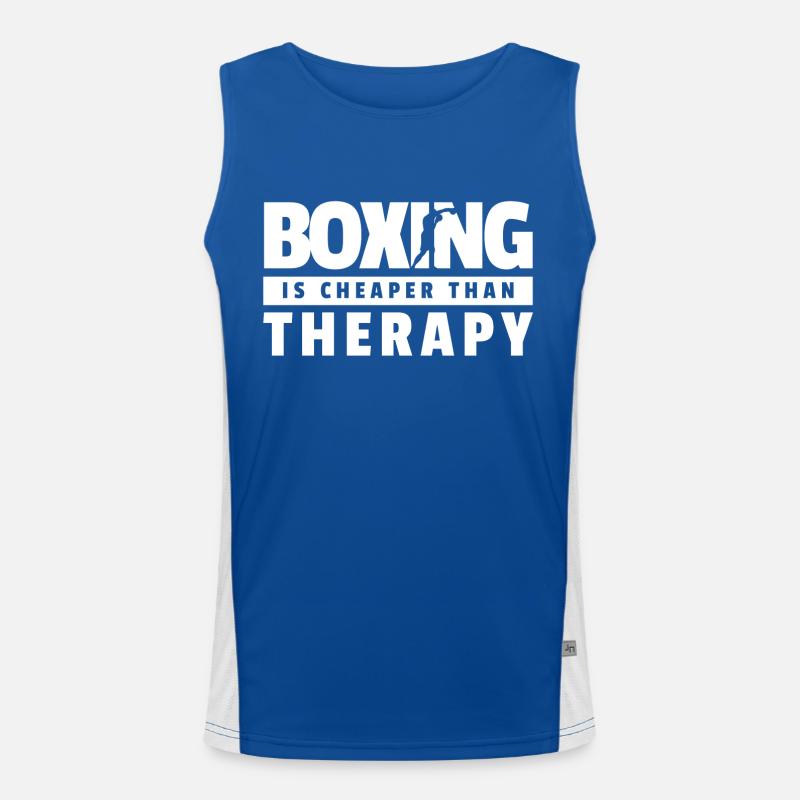 Boxing is cheaper than Therapy Geschenk Boxer Funktionelles Kontrast-Tank Top für Männer 