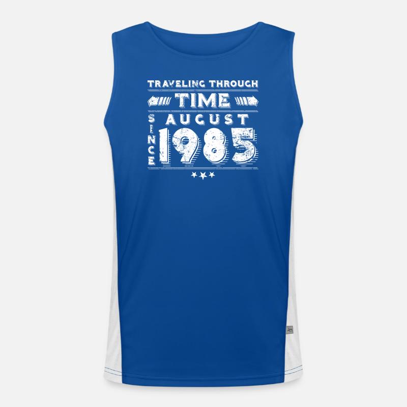 Vintage Zeitreise Geburtstags Design August 1985 Funktionelles Kontrast-Tank Top für Männer 