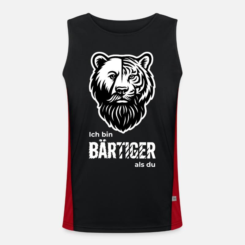 BEARDED Bear & Tiger Beard Pun - Men's Functional Contrast Tank Top  - black/red