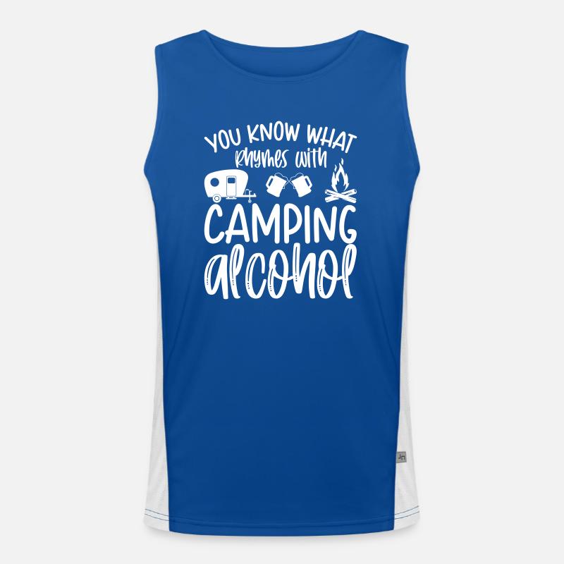 CAMPING RHYMES BEER DRINKING ALCOHOL GRILLING MOTIF Men's Functional Contrast Tank Top 