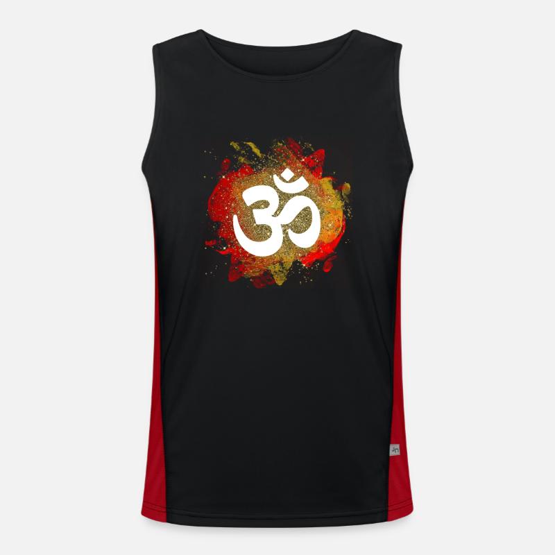 om sign gold fire elements love mantra Men's Functional Contrast Tank Top 