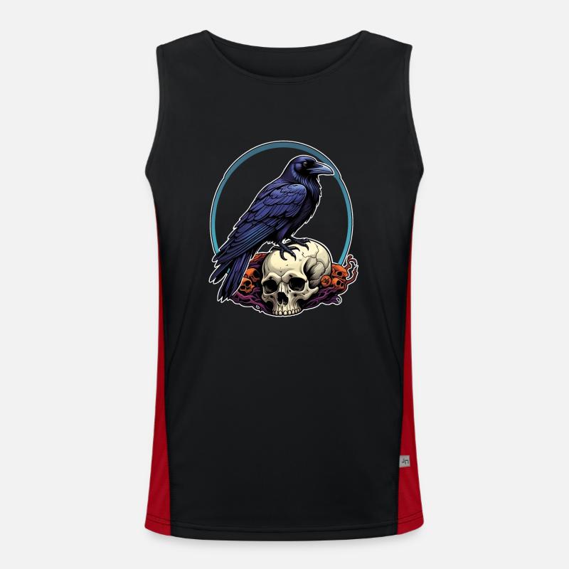 Big Raven Sitting on Sculls Men's Functional Contrast Tank Top 