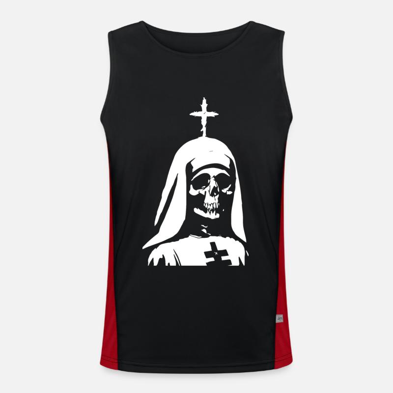 Darkness Beckons in Unholy Nun, Gothic, and Occul Men's Functional Contrast Tank Top 