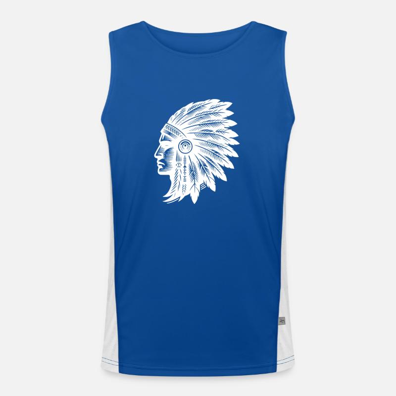 Experienced warrior wears feather headdress with pride Men's Functional Contrast Tank Top 