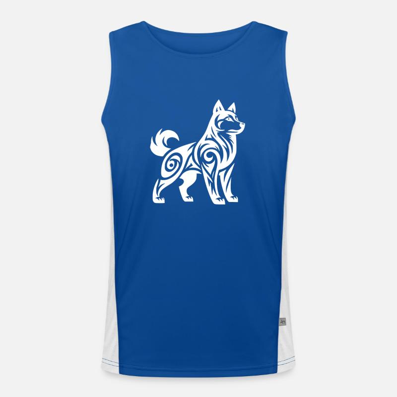 Wolf with Tribal Pattern Mystic Husky Dog Men's Functional Contrast Tank Top 