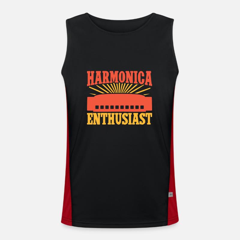 Funny Harmonica Player Enthusiast Harmonica - Men's Functional Contrast Tank Top  - black/red