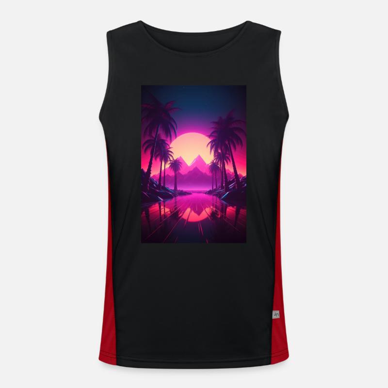 Beachside Beats: Synthwave-Vibes unter Palmen Funktionelles Kontrast-Tank Top für Männer 