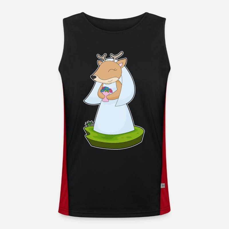 Deer Bride Bouquet Wedding - Men's Functional Contrast Tank Top  - black/red