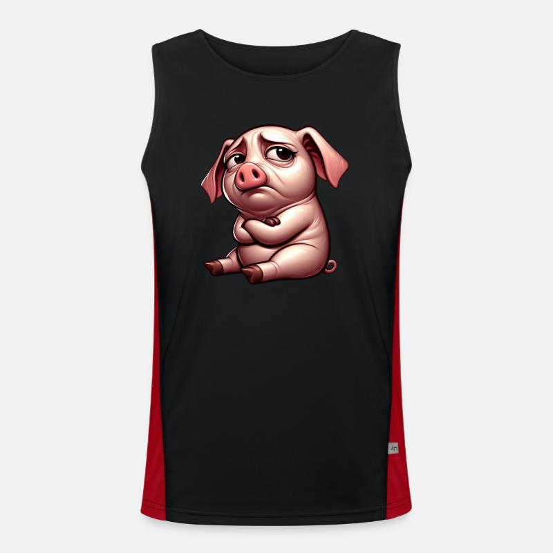 Mignon cochon de dessin animé têtu avec entrelacé Débardeur respirant contrasté Homme 