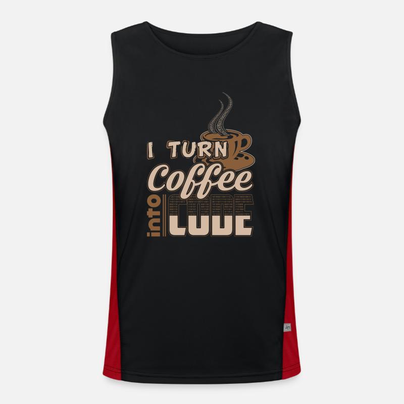 turn coffee into code Funktionelles Kontrast-Tank Top für Männer 