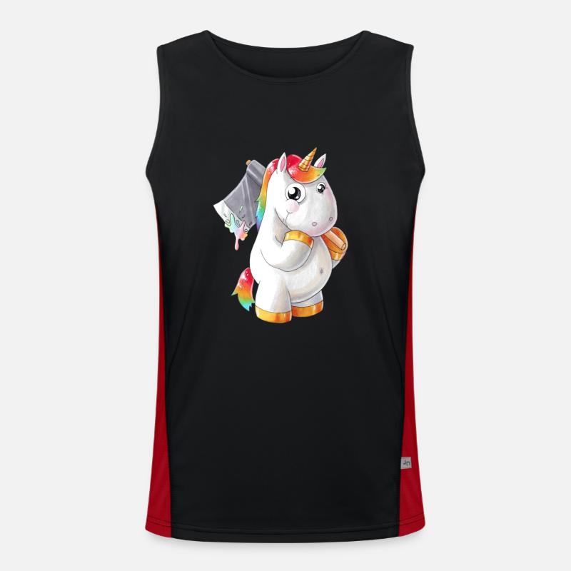 Comic Einhorn mit Axt Funktionelles Kontrast-Tank Top für Männer 