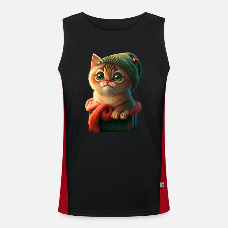 cozy kitten with knitted hat in a box Men's Functional Contrast Tank Top 