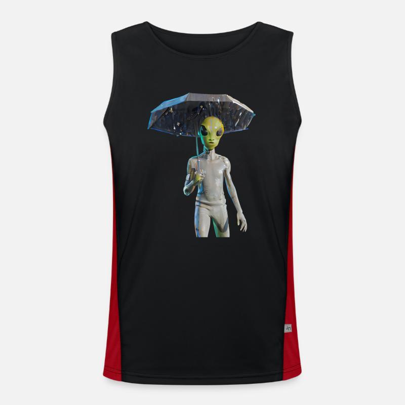 Alien mit Regenschirm Funktionelles Kontrast-Tank Top für Männer 